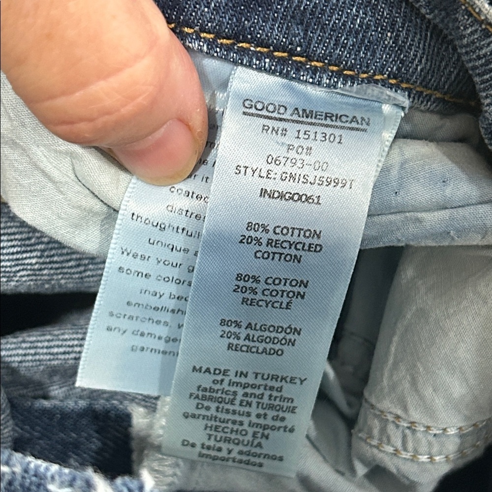 Good American Straight Leg Distressed Jeans in Dark Blue - Picture 7 of 7